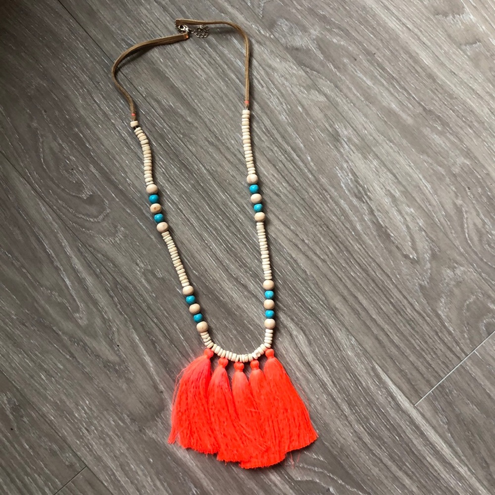 Vivacious beaded necklace with neon orange threads